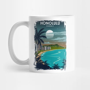 Honolulu Hawaii Travel Poster at Night Mug